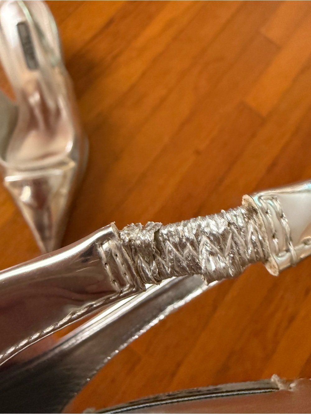 Prada Metallic Silver Pointed Toe Pumps - Mirror Finish, kitten heels - Picture 4 of 5